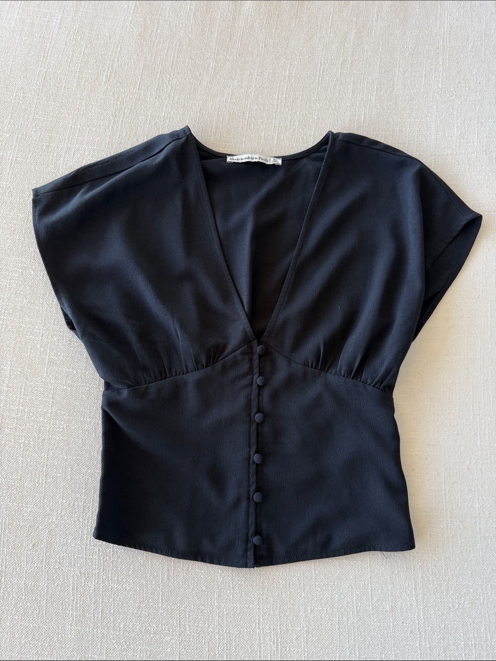 Abercrombie & Fitch Black V-Neck Button-Front Blouse